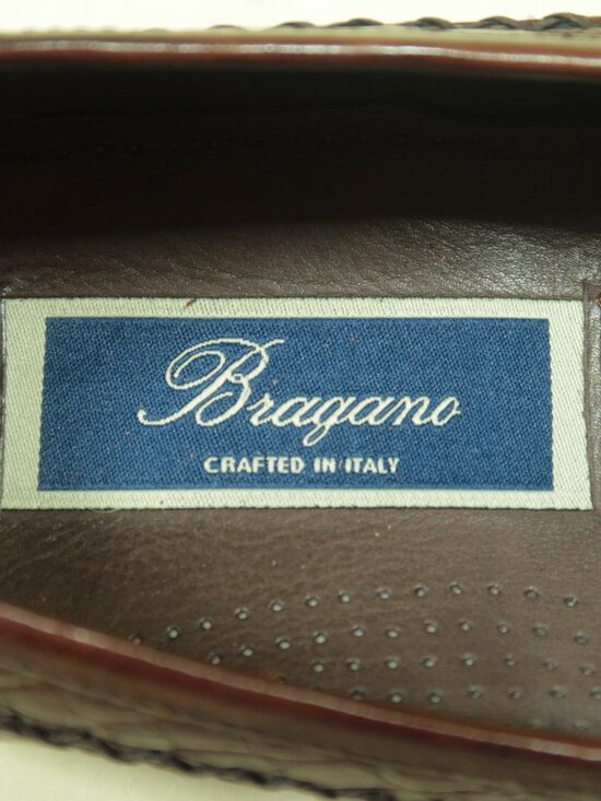 Vintage Bragano Crocodile Vamp Leather Loafers Shoes Mens 8.5M Brown Moc Toe main image 9